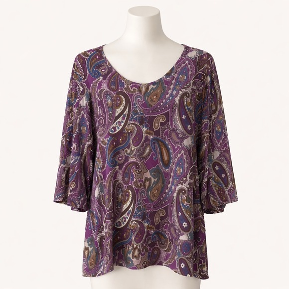 Susan Graver Tops - Susan Graver Top Size 3X Purple Paisley Print Tunic Artsy Liquid Knit Office